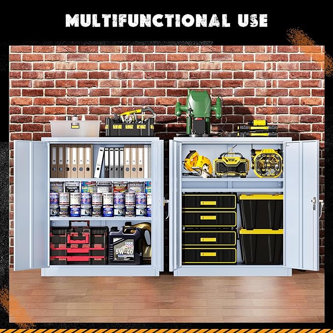 Greenvelly Metal Garage Storage Cabinet, Lockable Metal Cabinets with 2 Doors and Shelves,36”Steel Storage Locking Counter Cabinet for Office,Garage,Kitchen,Home,School(Dark Grey)-DeskLoop Office