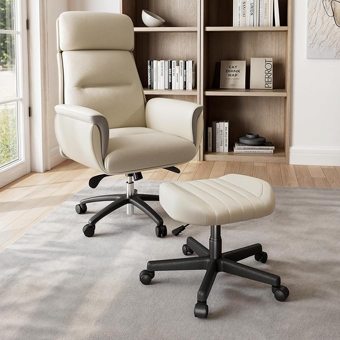 EUREKA ERGONOMIC Multi-Use Foot Stool, Height Adjustable Footrest Stool with Wheels, 360°Swivel Leg Rest Rolling Chair, Rest Ottoman Under Desk for Home Office,Beige-DeskLoop Office