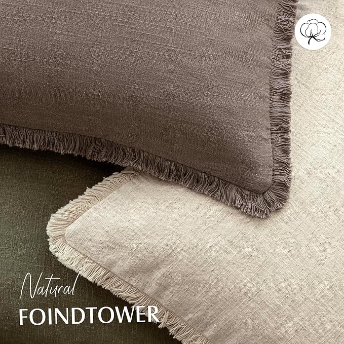 Foindtower Set of 2 Decorative Linen Fringe Throw Pillow Covers Boho Farmhouse - Image 4