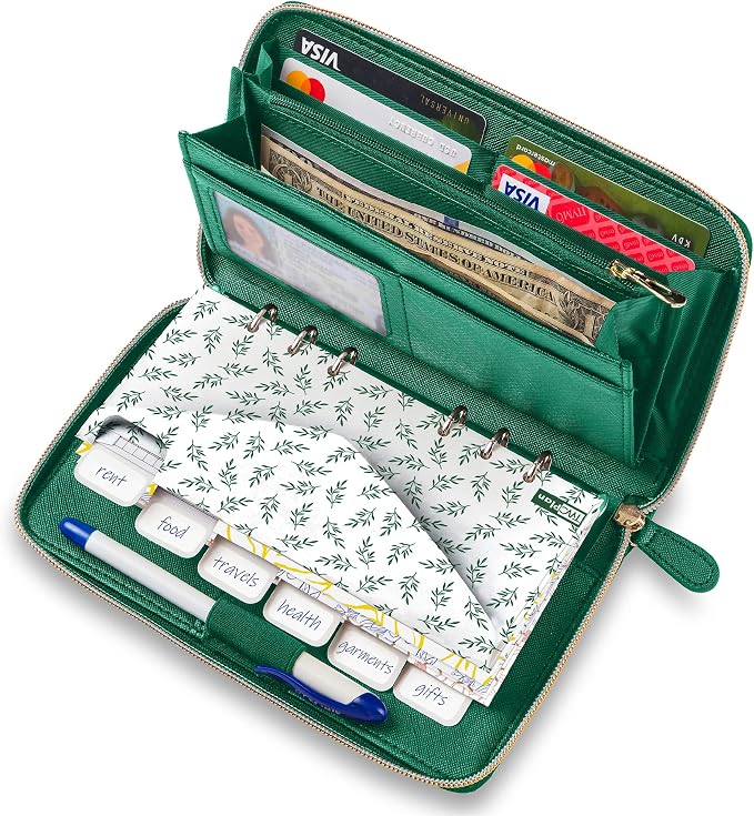 Three Way Cut Cash Envelope Wallet Emerald Green All in One Budget System RFID by ThreeWayCut