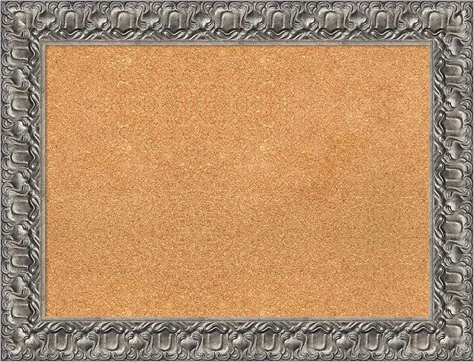 Amanti Art Natural Cork Board for Wall, 26x34 Vision Board with Silver Wood Frame, Medium Corkboard Office Decor for Home Organization, Traditional Corkboard Pinboard to display items for home-DeskLoop Office