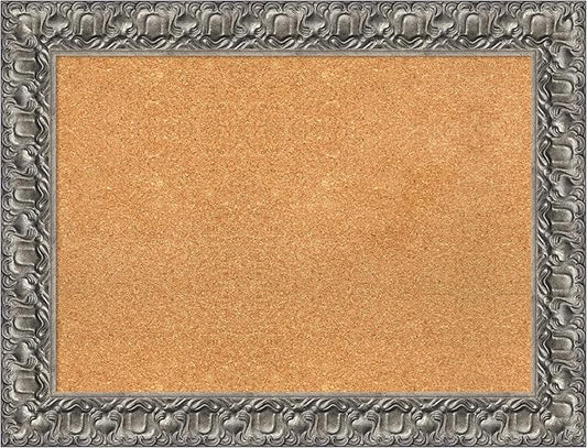 Amanti Art Natural Cork Board for Wall, 26x34 Vision Board with Silver Wood Frame, Medium Corkboard Office Decor for Home Organization, Traditional Corkboard Pinboard to display items for home-DeskLoop Office
