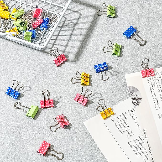 BAYTORY 32Pcs Polka Dot Binder Clips, 3/4 Inch Small Binder Clips, Colored - Image 7