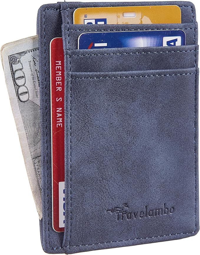 Travelambo Slim Wallet Front Pocket Minimalist Leather RFID Blocking Medium Size - Image 2