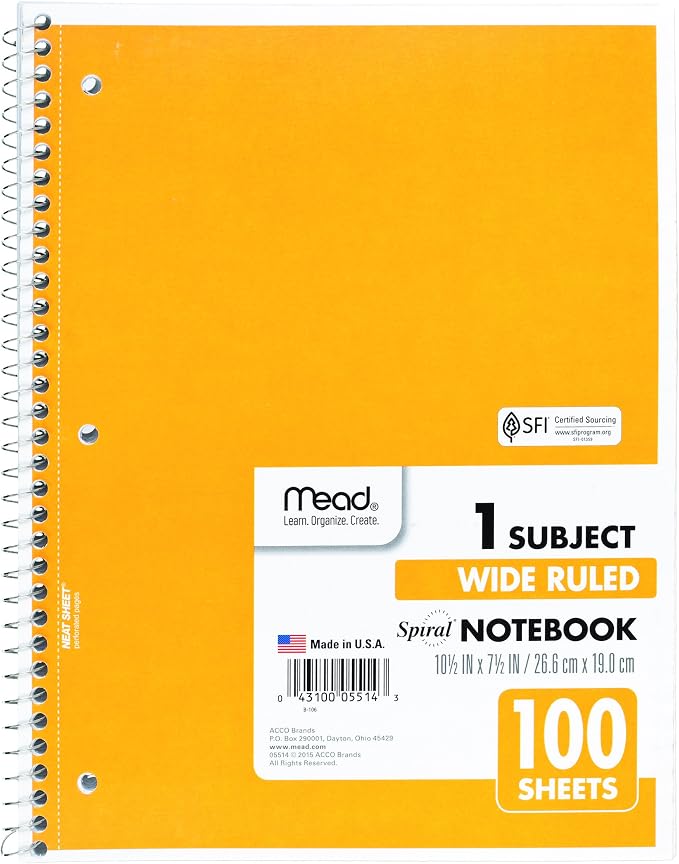 Mead Spiral Notebook, 1 Subject, Wide Ruled Paper, 100 Sheets, 10-1/2" x 8" - Image 6