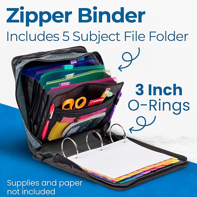 Case-it Mighty Zip Tab School Zipper Binder | 3-Inch O-Rings, 600-Sheet Capacity - Image 2