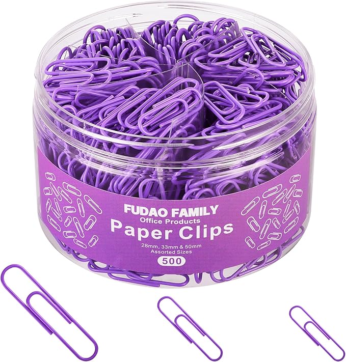 FUDAO FAMILY 500pcs Purple Paper Clips Assorted Sizes, Medium and Large（1.1inch by FUDAOFAMILY