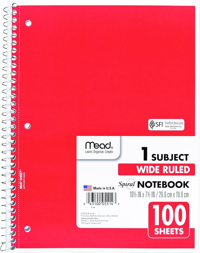 Mead Spiral Notebook, 1 Subject, Wide Ruled Paper, 100 Sheets, 10-1/2" x 8" - Image 5