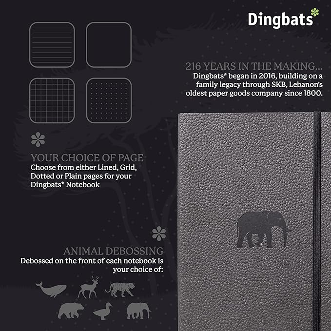 Dingbats* Wildlife Lined Writing Journal Notebook A5 - Vegan Leather Hardcover - Ideal for Work, Travel - Pocket, Elastic Closure, & Bookmark-DeskLoop Office