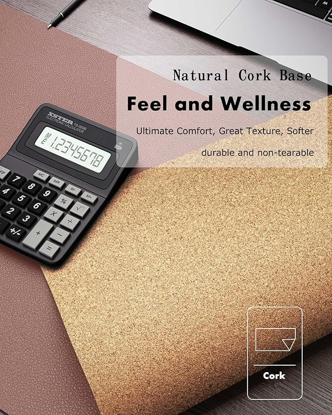 YSAGi Double-Sided Desk Pad, 23.6"x13.7" Leather Desk Mat, Eco Cork Desk Pad - Image 3