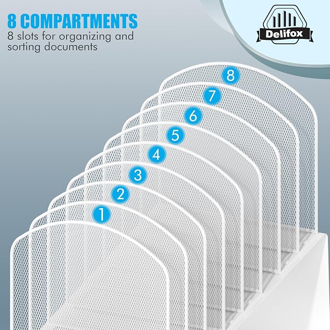 Inclined Desk File Organizer, 8-Section Upright Desk Organizer Standing File - Image 4