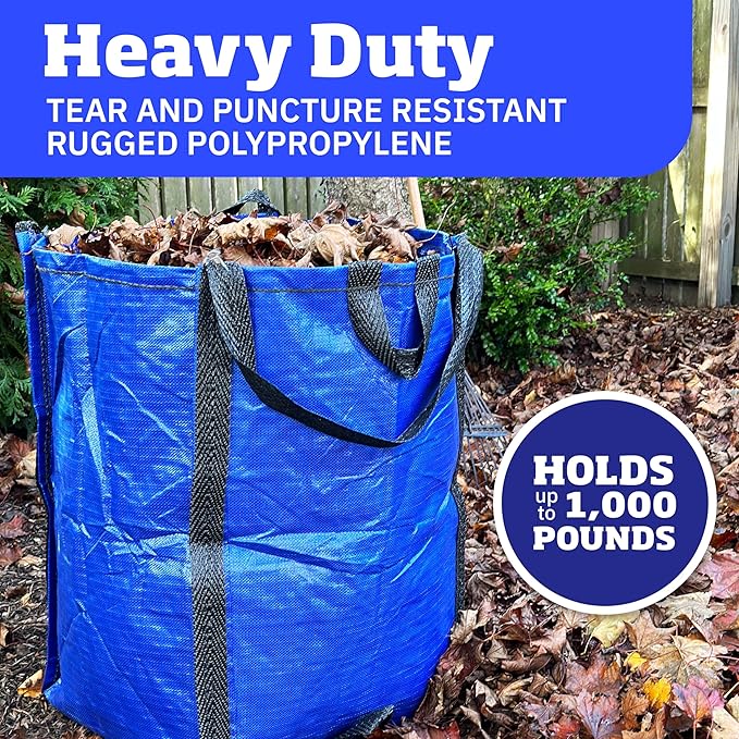 DURASACK Heavy Duty Home and Yard Bags 48-Gallon Reusable Self-Standing Lawn and Leaf Bags Garbage Can with Reinforced Handles, Blue, 3 Pack-DeskLoop Office