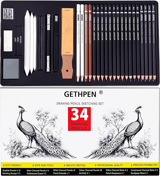 GETHPEN Sketch Pencils for Drawing, Graphite Pencil, Charcoal Pencil, by GETHPEN