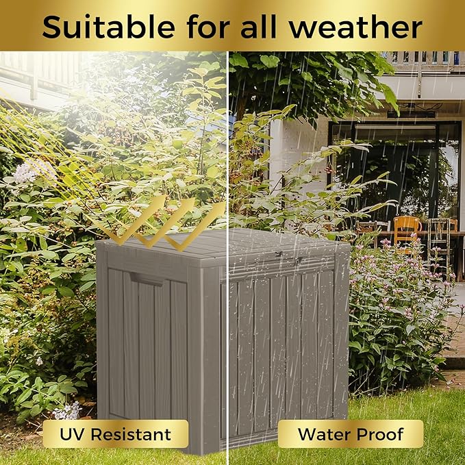 35 Gallon Lockable Resin Deck Box, Waterproof & UV-Resistant Outdoor Storage Box for Outdoor Cushion Storage, Garden Tools & Pool Accessories Storage, Gray-DeskLoop Office