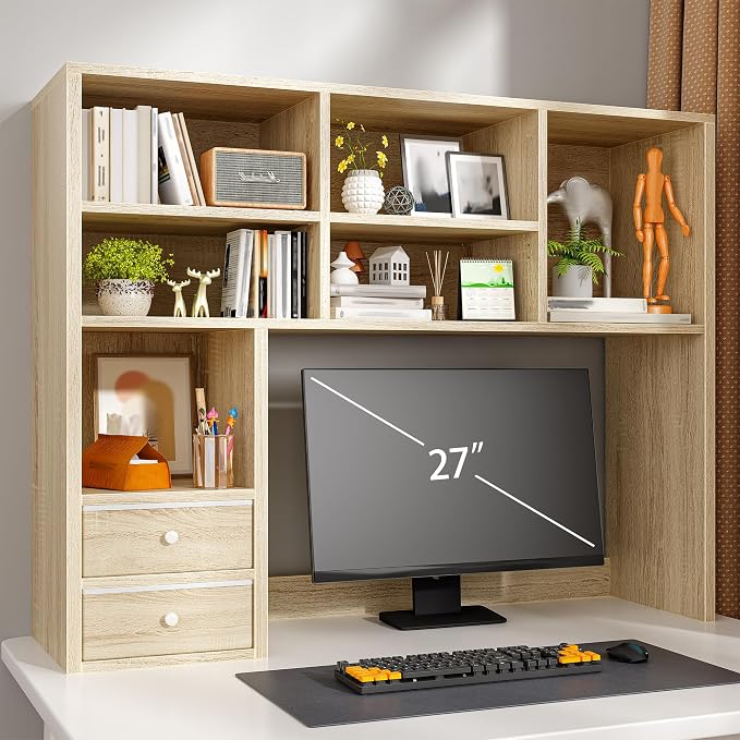 REIBII Desktop Bookshelf, High-Capacity Desk Hutch Organizer by REIBII