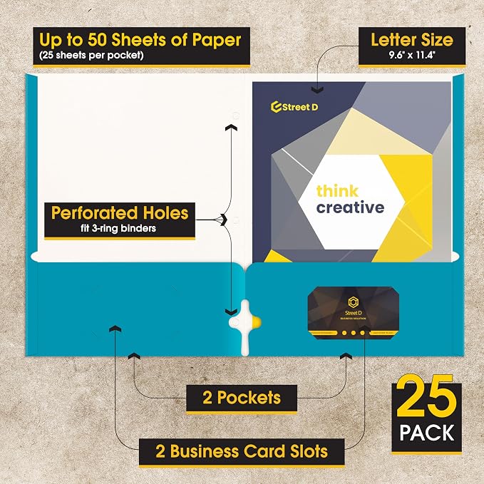 2 Pocket Portfolio Folders, 25 Pack, Trendy Cool Colors, Fits Letter Size Paper - Image 2