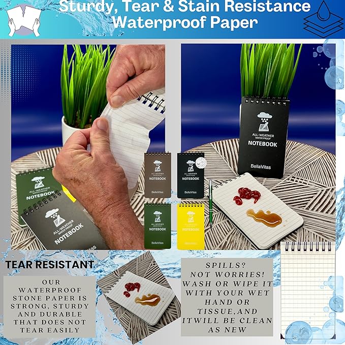Waterproof 3x5 Notebook Pocket Notebook Small Spiral Notebooks Pocket Notepad Small Notepad 3x5 Pocket Notepad Police Notepad Tactical Notebook and All-Weather pen 4 Pack Multi-DeskLoop Office