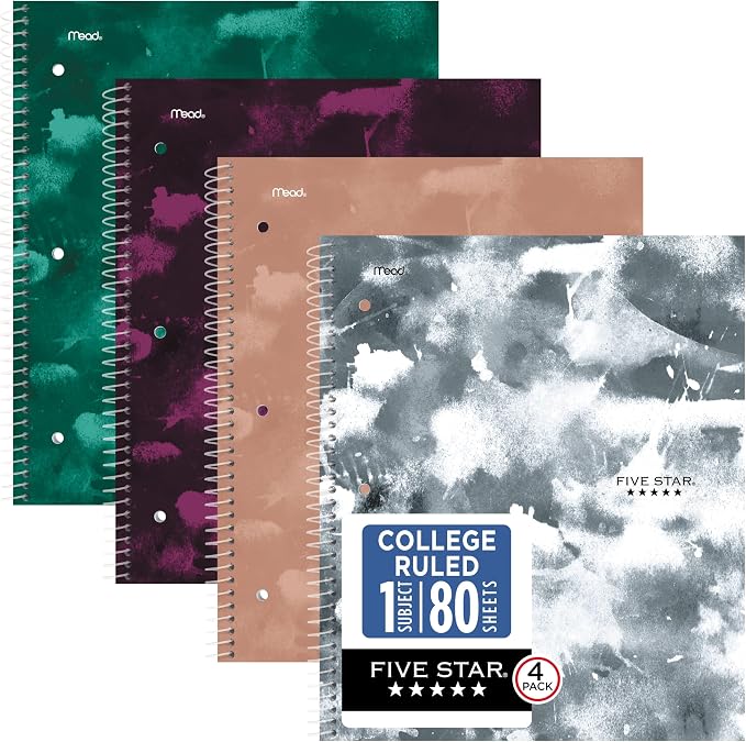 Five Star Spiral Notebook + Study App, 1 Subject, College Ruled Paper, 8-1/2" x by FiveStar
