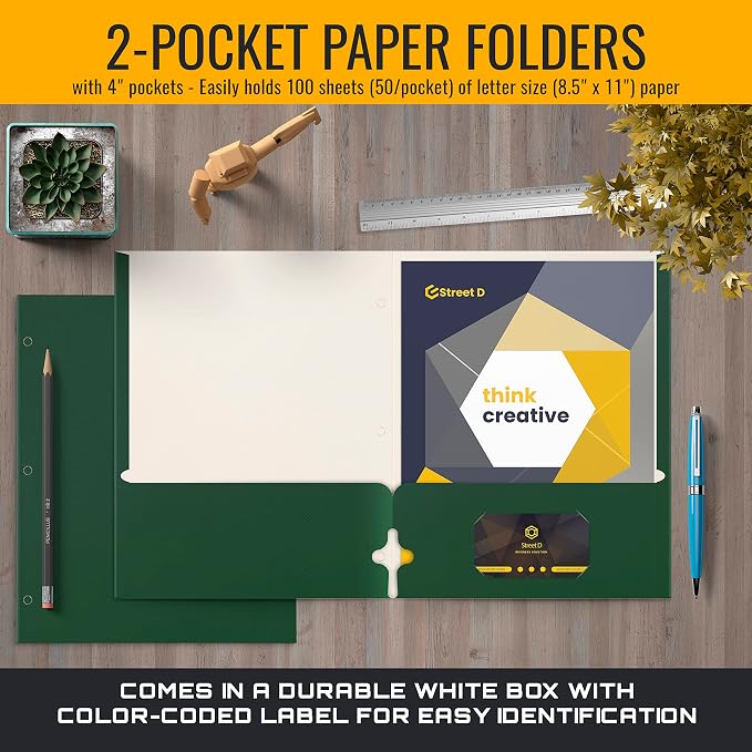 Better Office Products Two Pocket Portfolio Folders, Dark Green, Letter Size - Image 3
