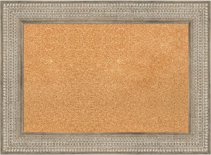 Amanti Art Natural Cork Board for Wall, 22x30 Vision Board with Silver Wood Frame, Medium Corkboard Office Decor for Home Organization, Traditional Corkboard Pinboard to Display Items for Home-DeskLoop Office