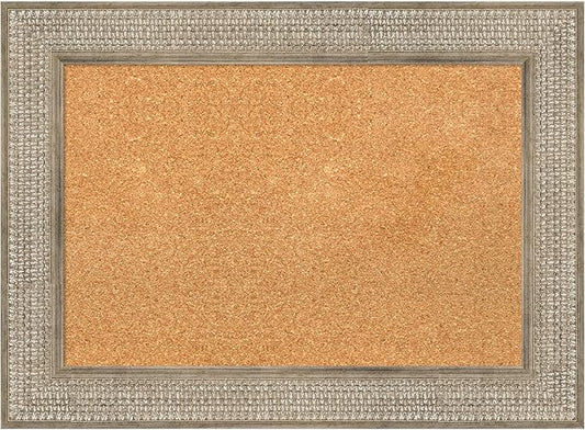 Amanti Art Natural Cork Board for Wall, 22x30 Vision Board with Silver Wood Frame, Medium Corkboard Office Decor for Home Organization, Traditional Corkboard Pinboard to Display Items for Home-DeskLoop Office