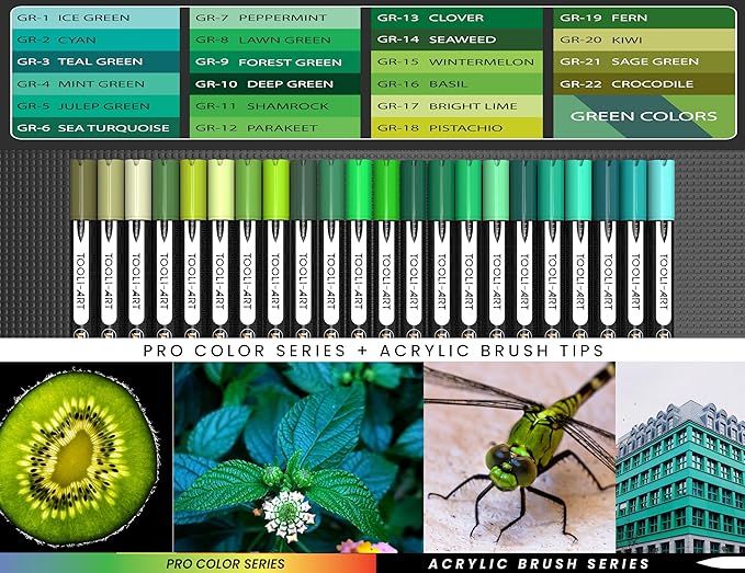 22 Flexible Brush Tip Acrylic Paint Pens Markers Set 1-7mm Line for Rock Painting, Brush Lettering, Glass, Mugs, Wood, Metal, Canvas, Fabric, Plastic. Non Toxic Waterbased Quick Drying Assorted Green-DeskLoop Office