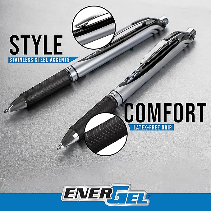 Pentel EnerGel RTX Retractable Liquid Gel Pen, Chill Expressions Pack, 0.7mm, Metal Tip, Medium Line,Assorted Ink, Pack of 8 Pens (BL77XCHIBP8M)