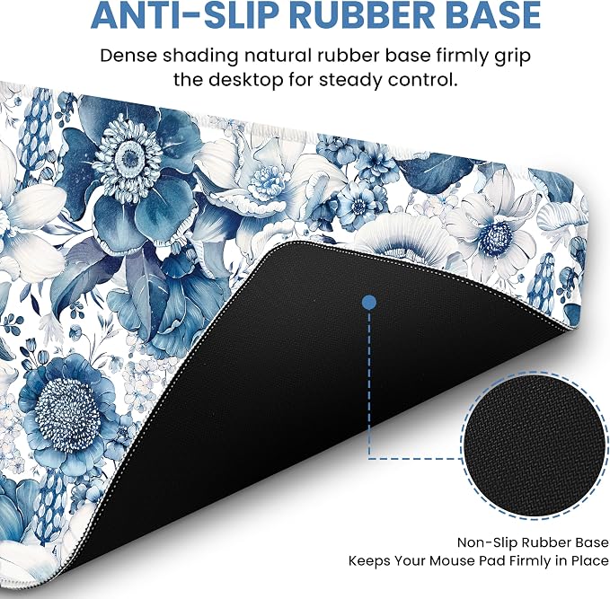 Aesthetic Desk Mat, Cute Blue Floral Desk Pad Protector - Image 3