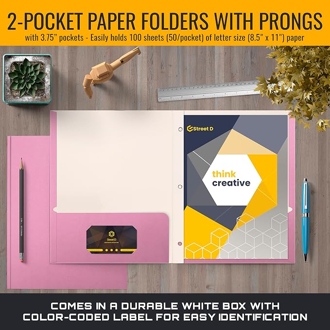 Better Office Products Pink Paper 2 Pocket Folders - Image 2