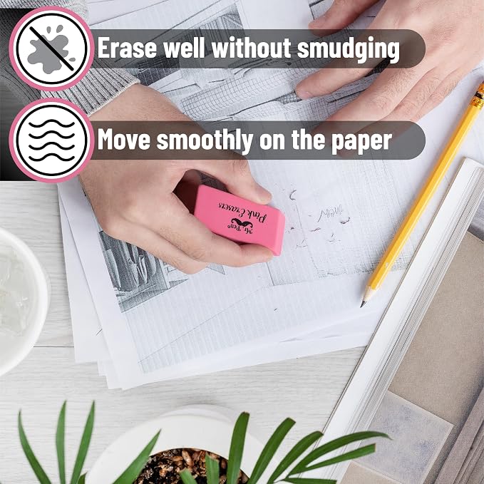 Mr. Pen- Pink Pencil Eraser, 100 Pack, Large Latex Free Block Erasers - Image 4