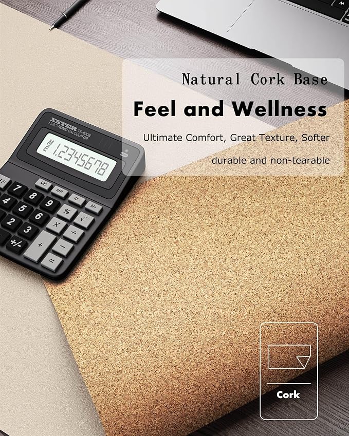 YSAGi Double-Sided Desk Pad, Leather Desk Mat, Eco Cork Desk Pad Protector - Image 3