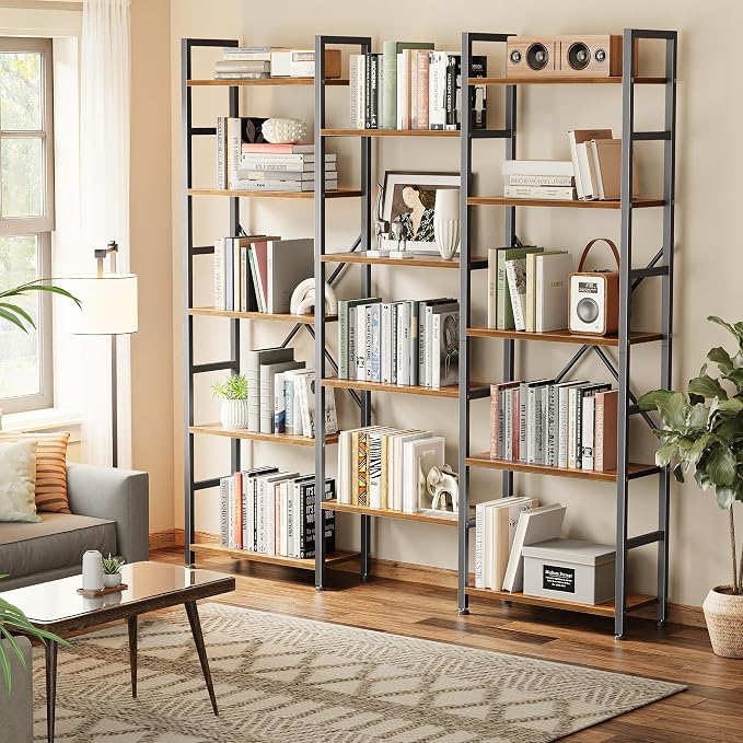 SUPERJARE Triple 5 Tier Bookshelf, Bookcase - Image 9