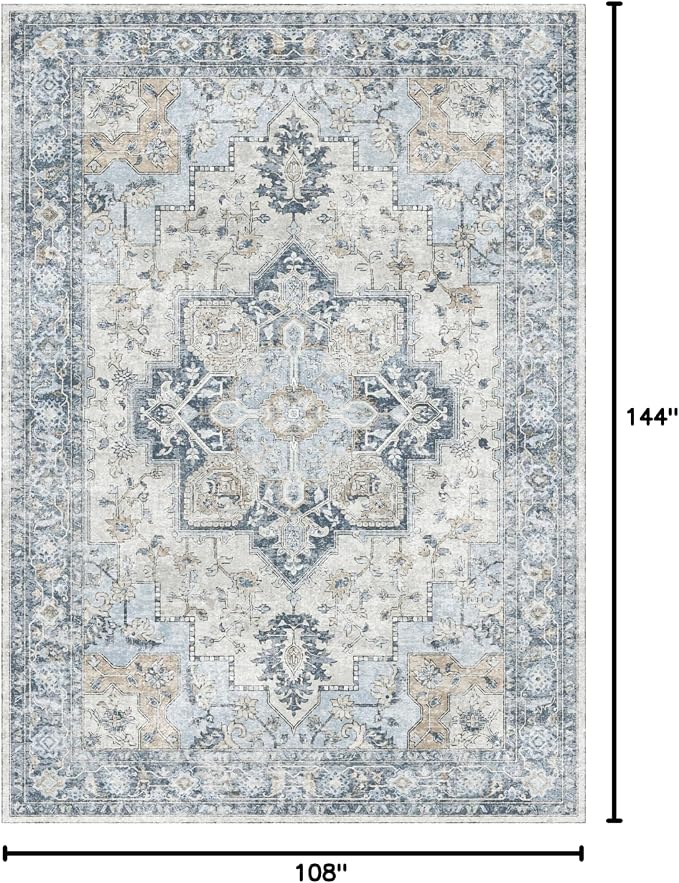 GENIMO 9x12 Area Rugs for Living Room, Machine Washable Non Slip Vintage Rugs - Image 2