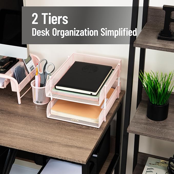 Mind Reader Stackable Paper Tray, Desktop Organizer, File Storage, Metal Mesh - Image 2