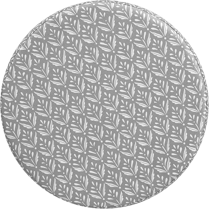 HomePop Upholstered Round Storage Ottoman|Homepop Home Décor|Upholstered Round Foot Rest Ottoman - Light Grey Print-DeskLoop Office
