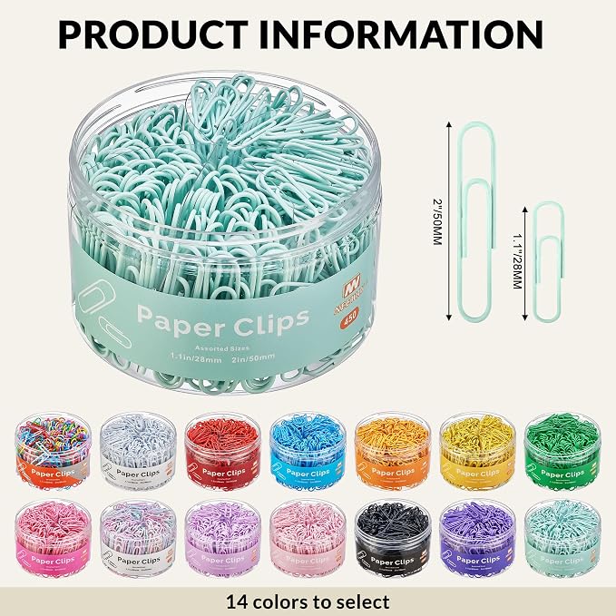 NEEWAY 450pcs Paper Clips Assorted Sizes, Small and Large Paper Clips, Coated - Image 2