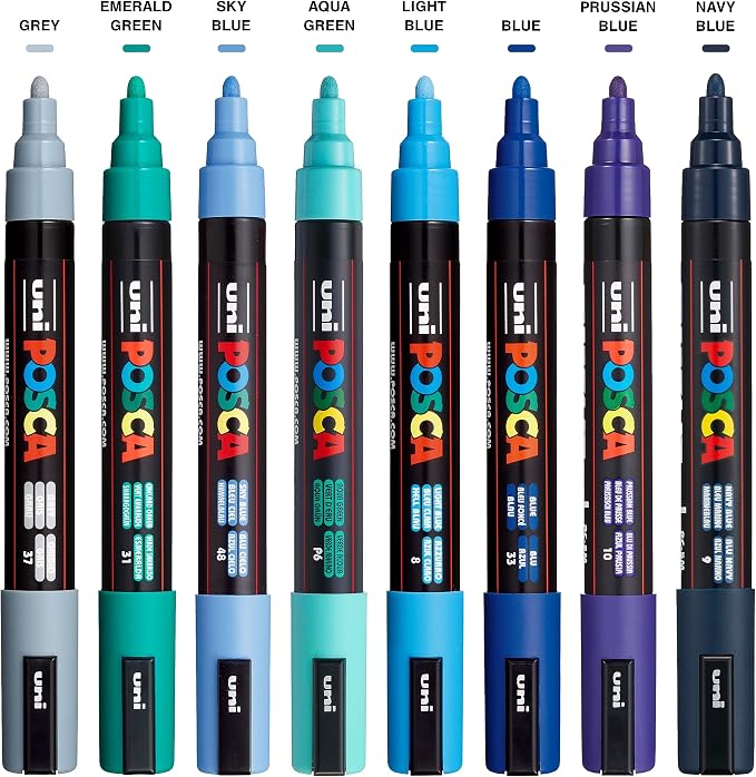 uni POSCA PC-5M Water-Based Paint Markers, Reversible Medium Tip, Cool Tone - Image 2