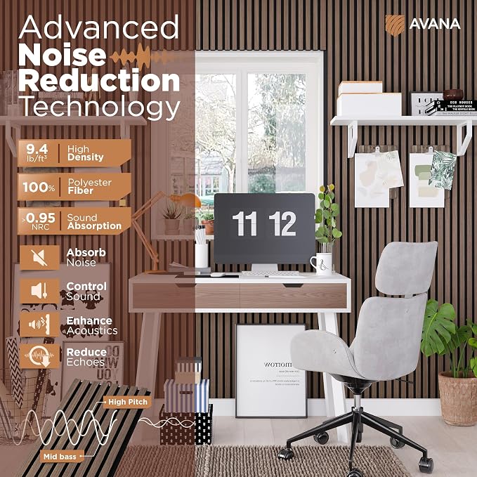 Avana Acoustic Wood Wall Panels – 94.4 X 12.6 Inch Walnut Acoustic Panels 2 PCs - Image 5