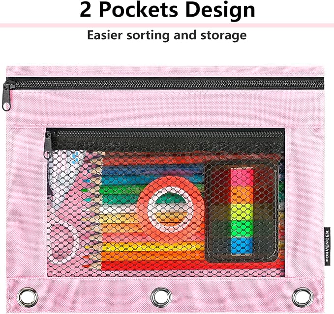 Forvencer Pencil Pouch for 3 Ring Binder, Large Pencil Case Pouch - Image 2