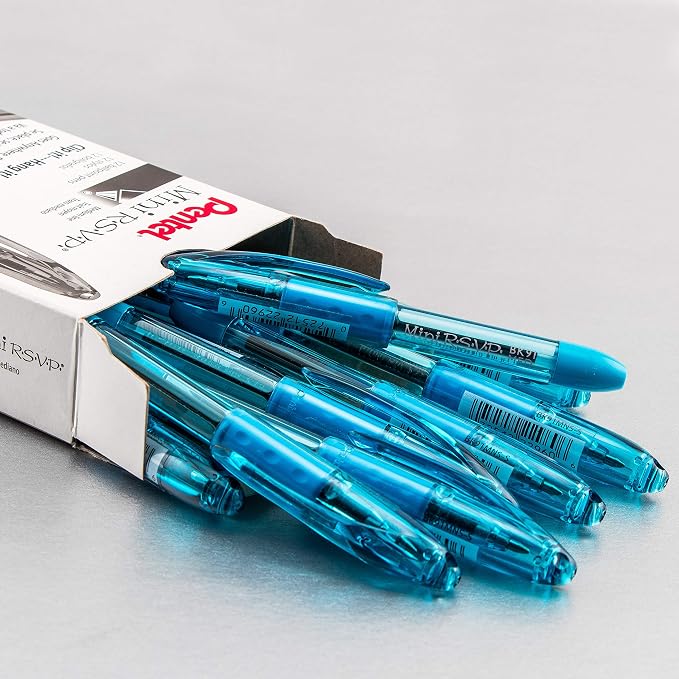 Pentel RSVP Mini Ballpoint Pen, Medium Line, Sky Blue Ink, 12 pack - Image 2
