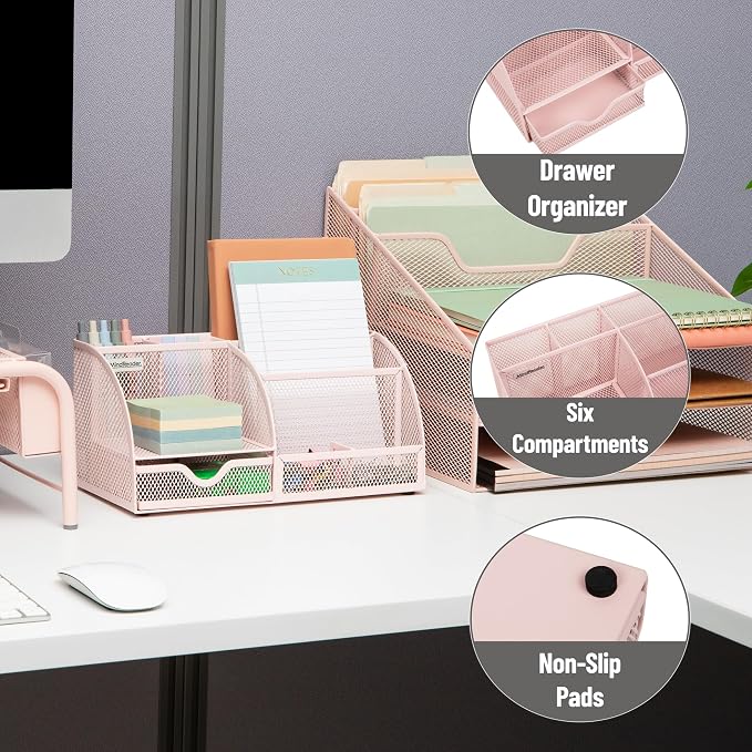 Mind Reader 7-Compartment Desktop Organizer, Metal Mesh Desk Organizer - Image 4