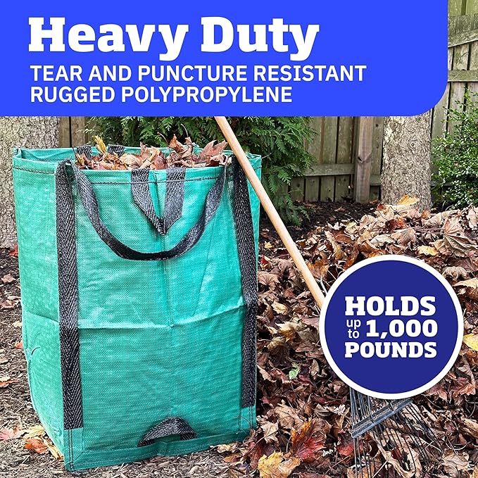 DURASACK Heavy Duty Home and Yard Bags 48-Gallon Reusable Self-Standing Lawn and Leaf Bags Garbage Can with Reinforced Handles, Green-DeskLoop Office