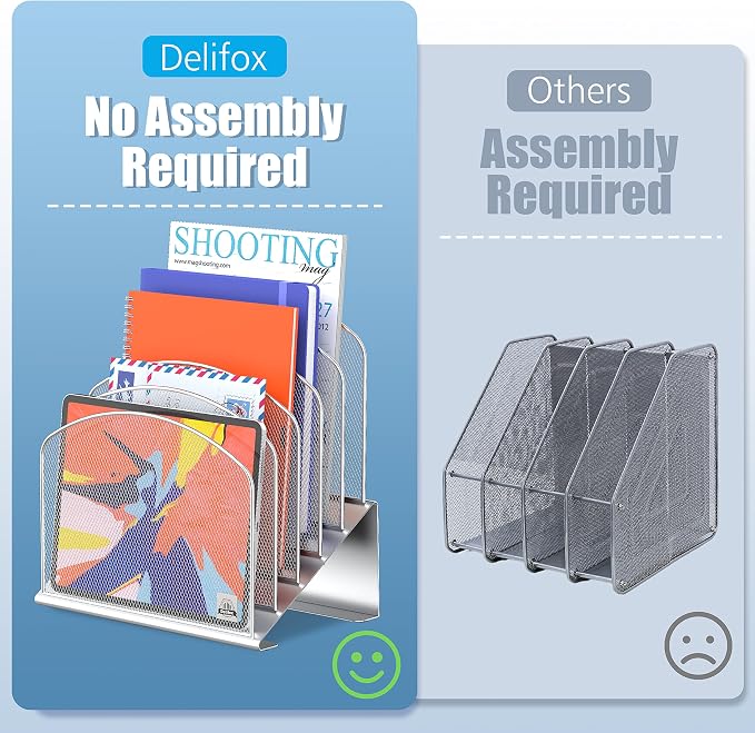 Delifox Inclined Desk File Organizer, Vertical File Folder Holder Stand Metal - Image 6