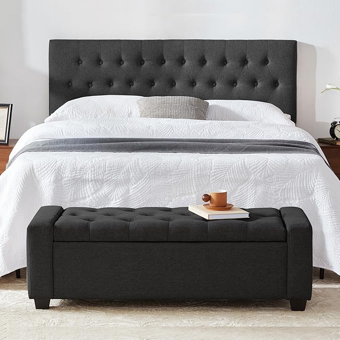 48" Ottoman with Storage, Storage Ottoman Bench with Safety Hinge, Upholstered Entryway Bench with Seating for Bedroom, Living Room, Holds up to 330 lb, Dark Gray-DeskLoop Office