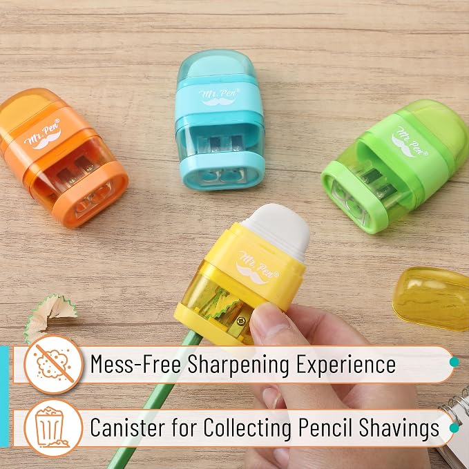 Mr. Pen- Pencil Sharpener & Eraser, 4 Pack | 2-in-1 Manual Sharpeners - Image 6