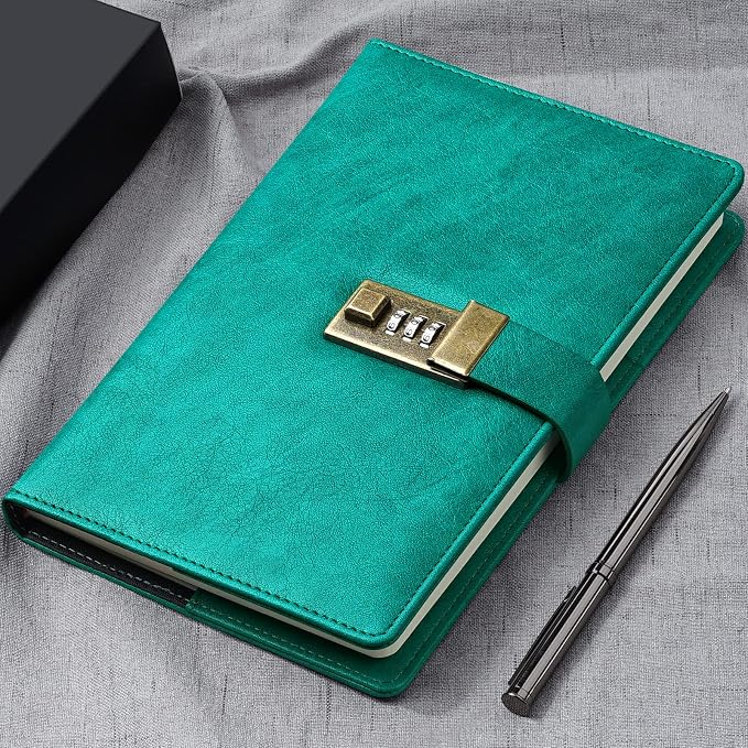WEMATE Diary with Lock, A5 PU Leather Journal with Lock 240 Pages, Lock Journal - Image 6