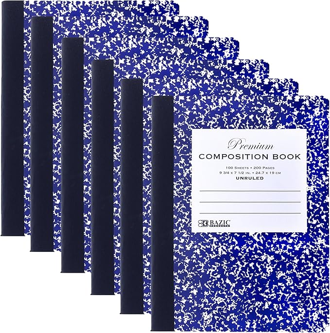 BAZIC Composition Book Blue Marble Unruled Ruled 100 Sheet Notebook, Blank Page Journal Comp Notebooks for School, 6-Pack-DeskLoop Office