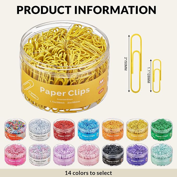 NEEWAY 450pcs Paper Clips Assorted Sizes, Small and Large Paper Clips, Coated - Image 2