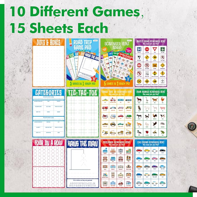 Gethelud 2 Pack Road Trip Game Pads, 10 Games, Pen Pencil Paper Game, Plane - Image 3