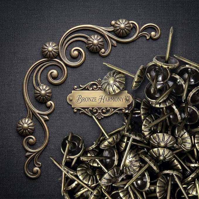 Bronze Upholstery Tacks, 7/16 Inch Antique Daisy Pattern Furniture Nails - Image 9